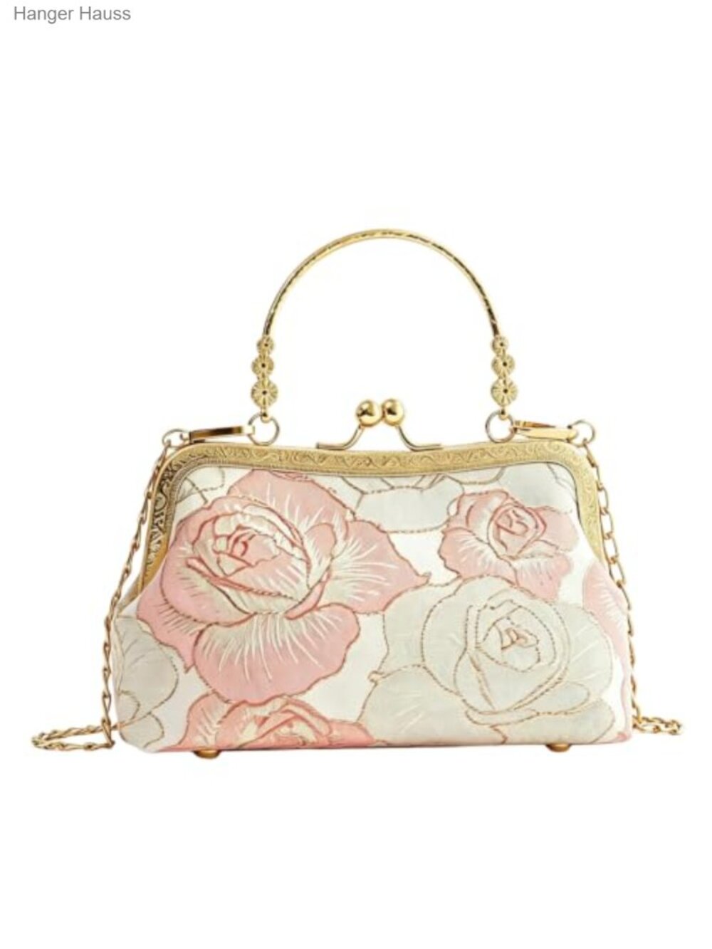 Elegant Floral Rose Clutch Purse with Metal Handles